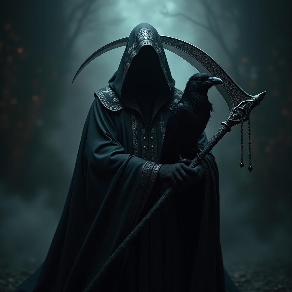 Grim Reaper in Baroque Style with Murder Crow