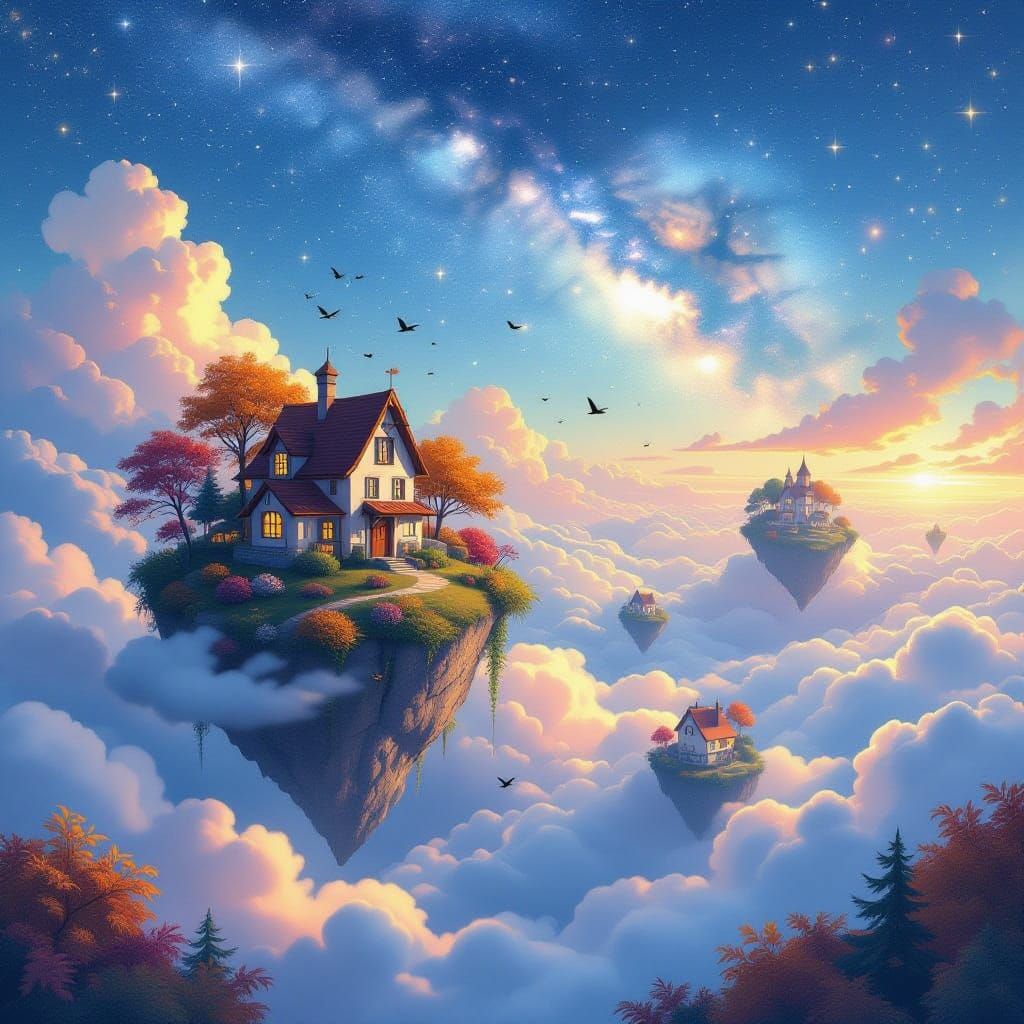 Autumn Cloud World With Stars and Birds In Homes