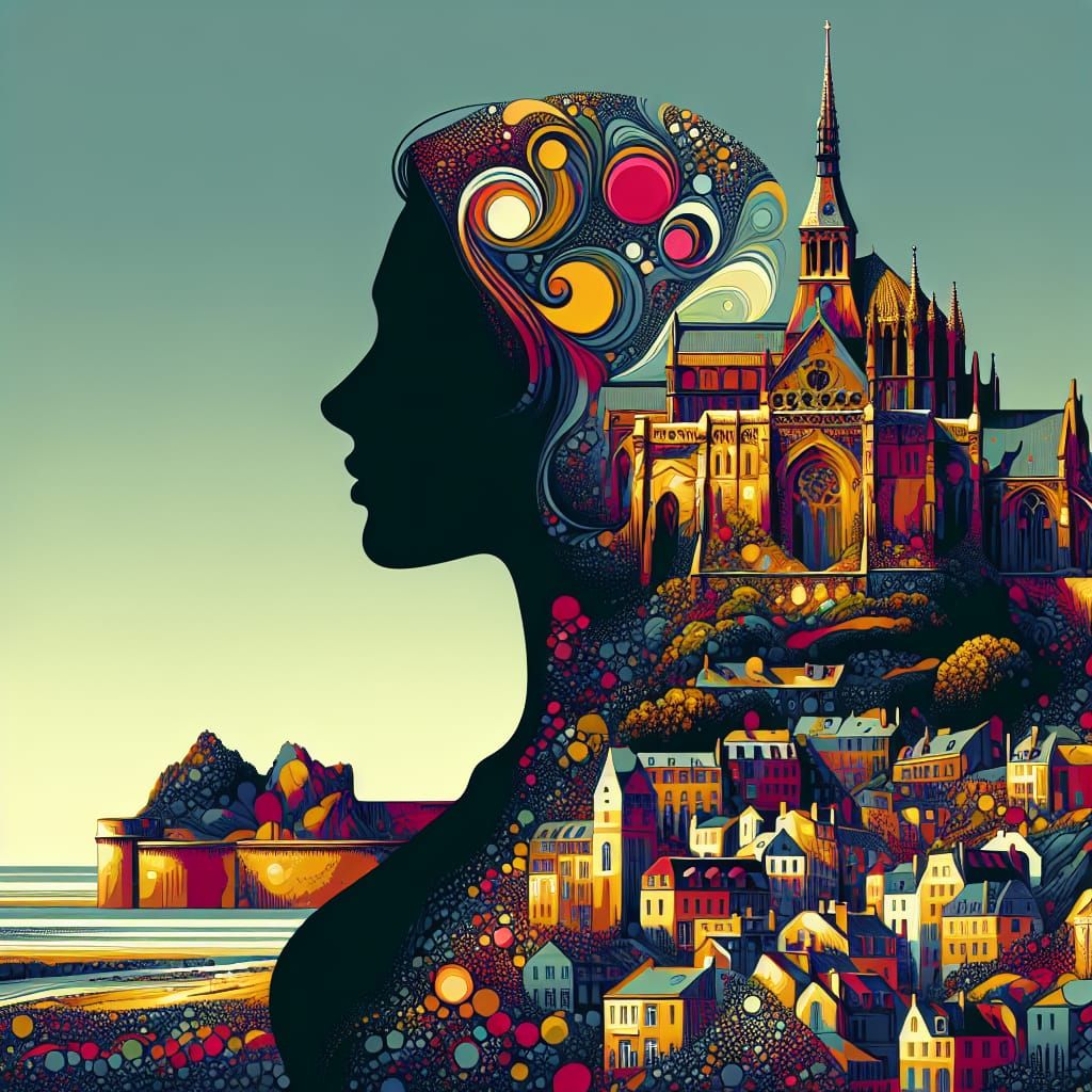 Pop Art Mont Saint Michel Silhouette in Fantasy Style
