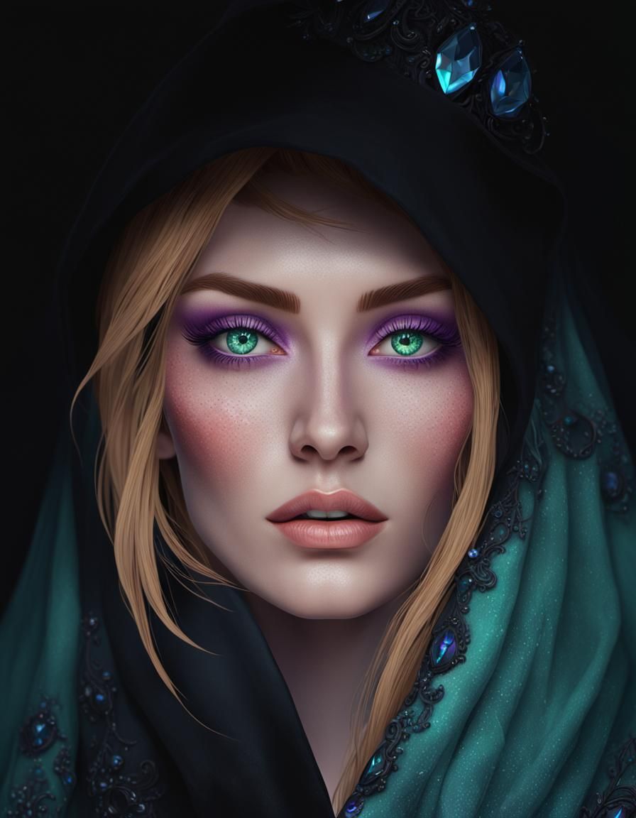 Gothic Woman with Emerald Eyes: Dark Fantasy Art