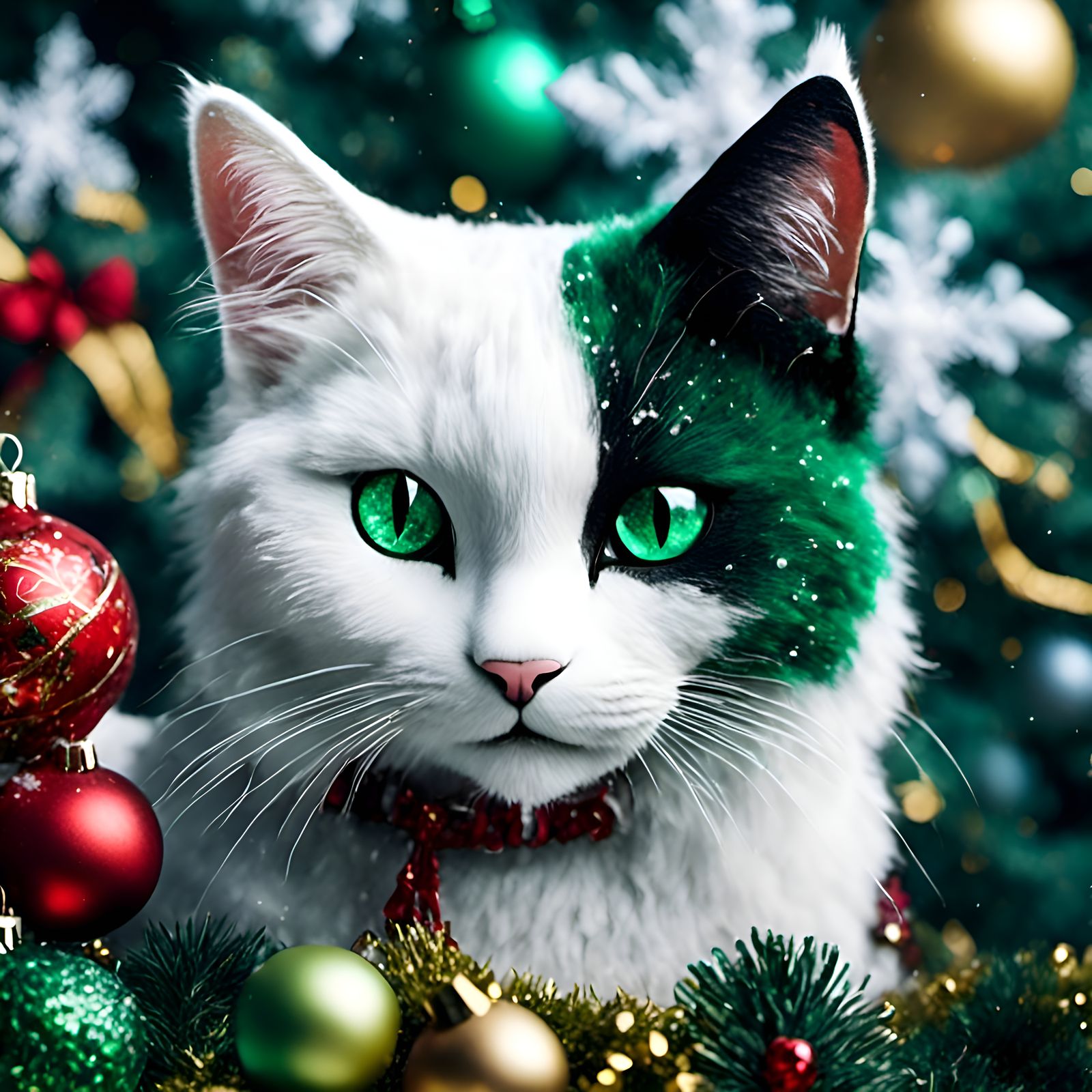 Playful Christmas Snowcat in Winter Wonderland