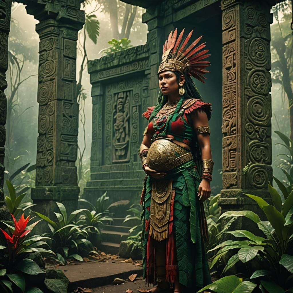 Mesoamerican Warrior Woman in Jungle Temple