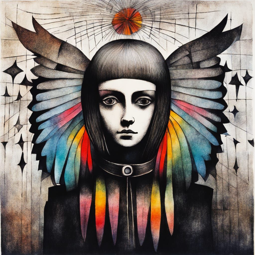 Angel mystical and poetic dreamlike Paul Klee, surreal and c...