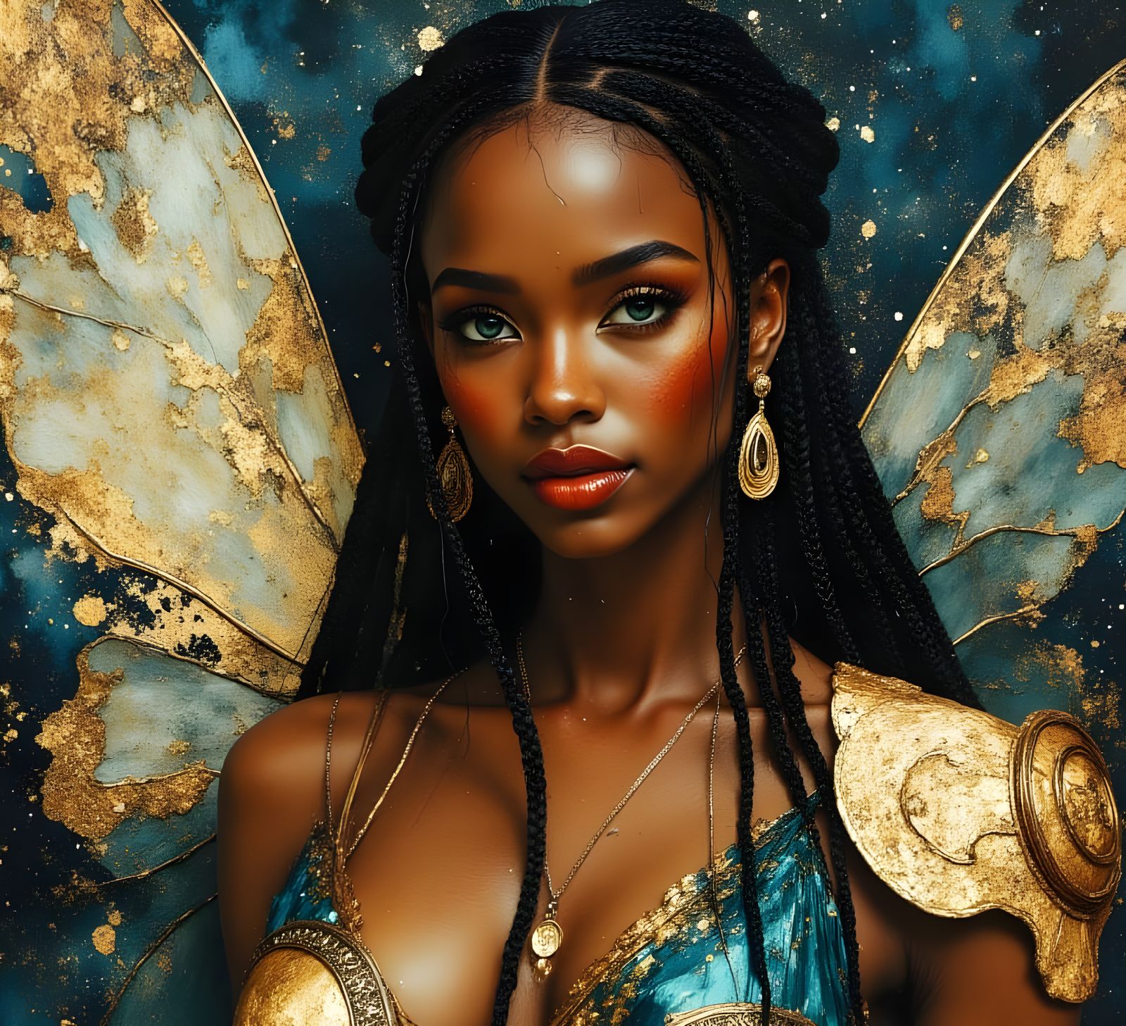 African Warrior Fairy Goddess Portrait in Oil Painting Style