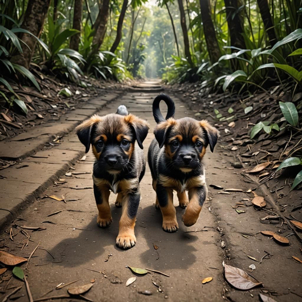 Adorable Puppy's Jungle Adventure in Hyperrealistic Style