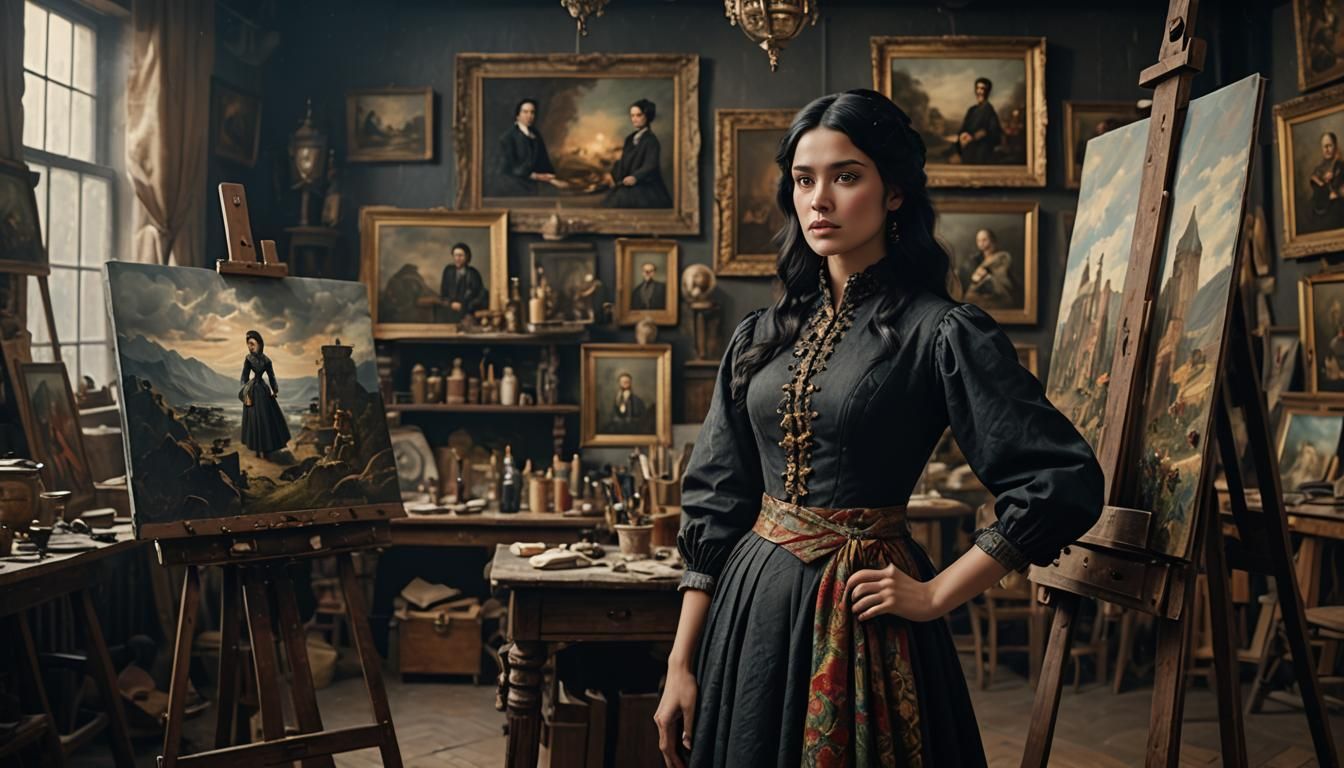 19th Century Model Poses for Artist: Digital Painting