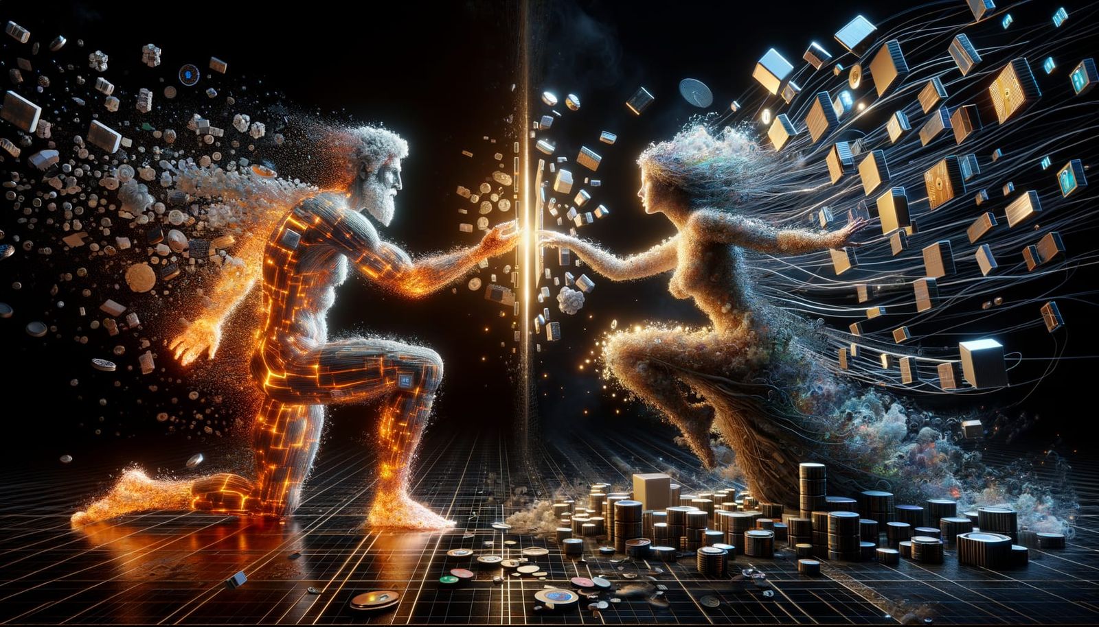 Blockchain God Meets Data Goddess in Cyberpunk Style