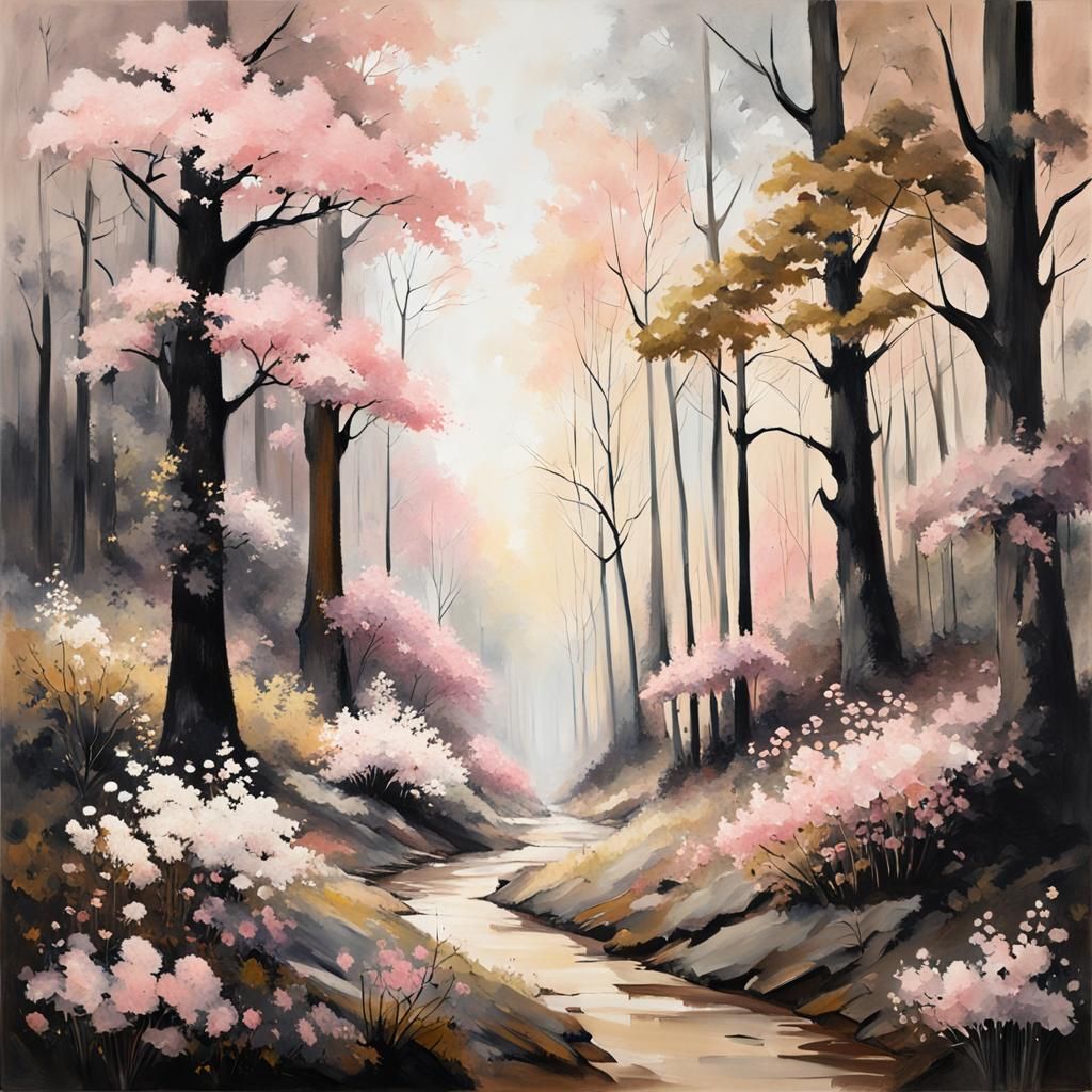 Blossoming Forest in Modern Acrylic Style