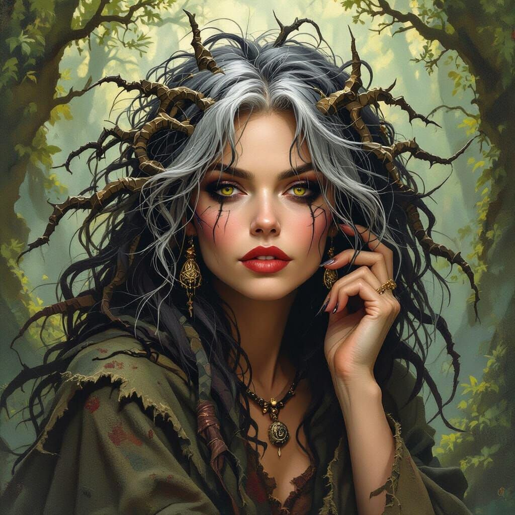 Sinister Forest Hag Portrait in Mystical Style