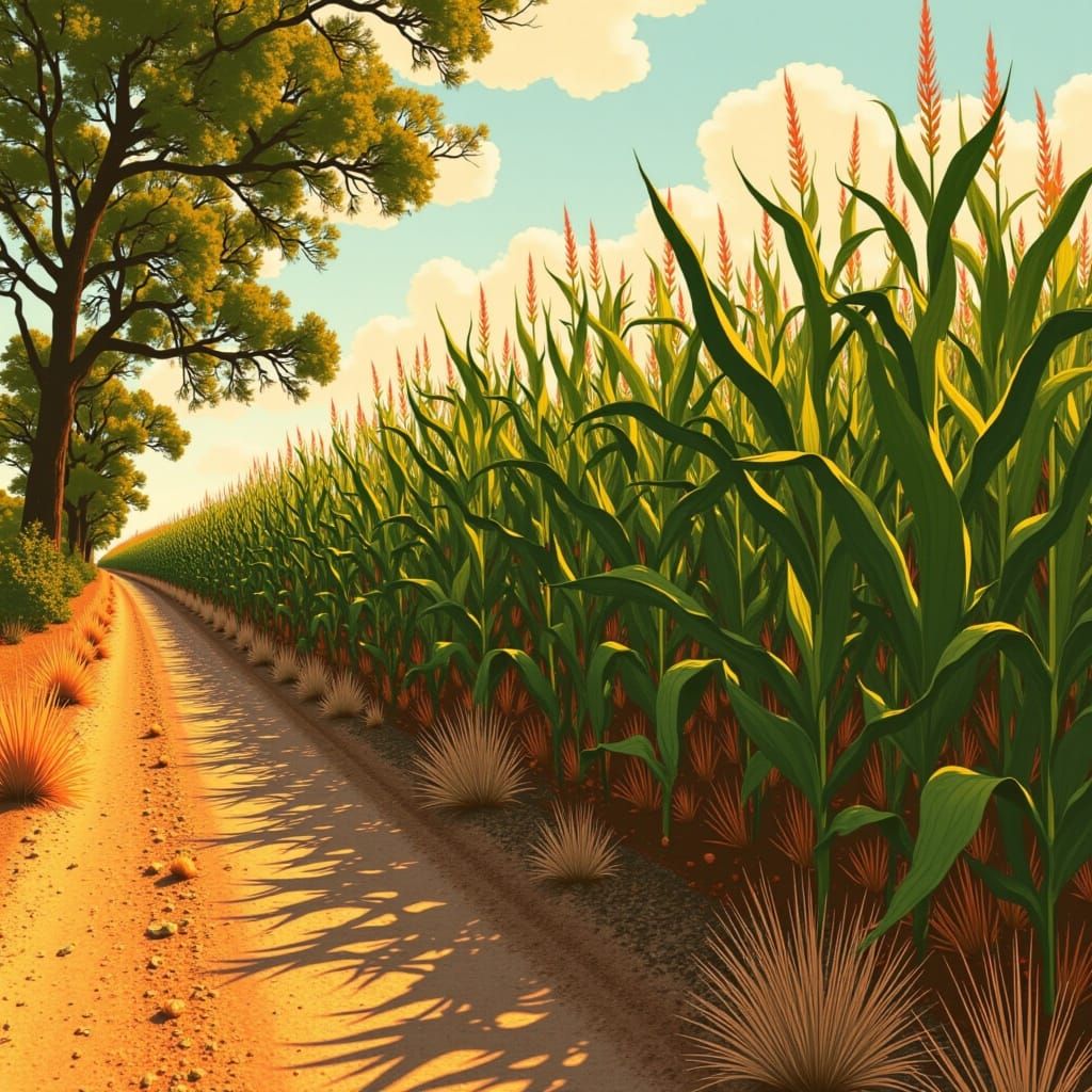Golden Hour Cornfield Landscape Painting