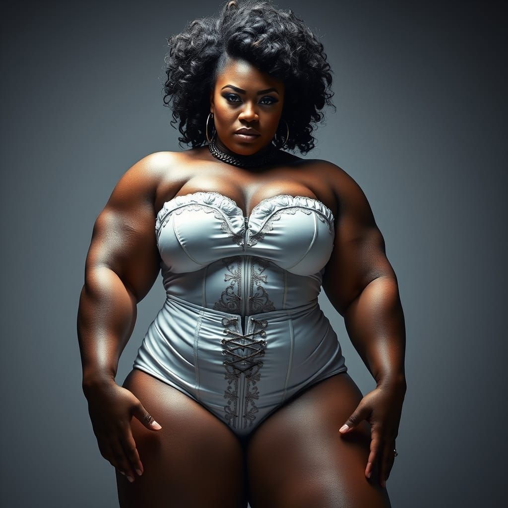 Mega Robust Bbw Bodybuilder Lady in a Corset Nightgown Domin...