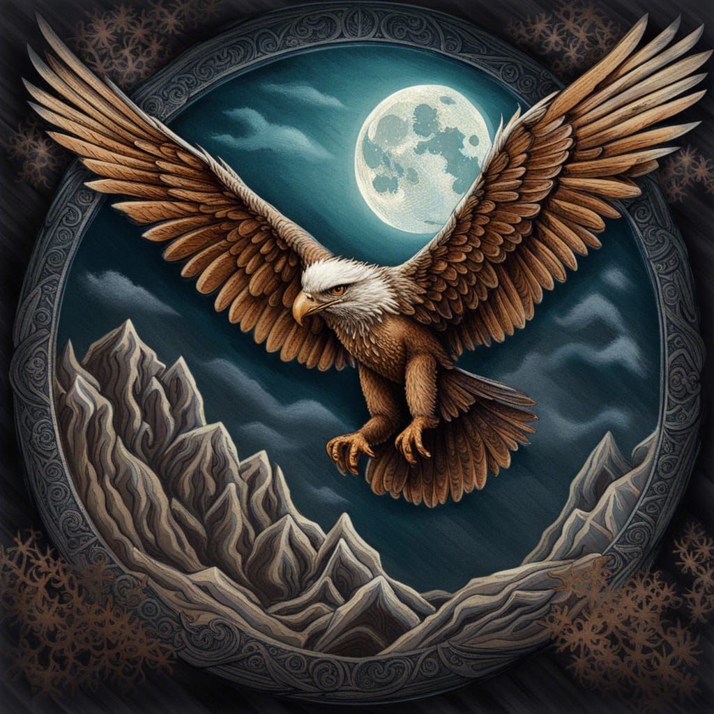 Eagle in Moonlit Canyon: Surreal Sapphire Art
