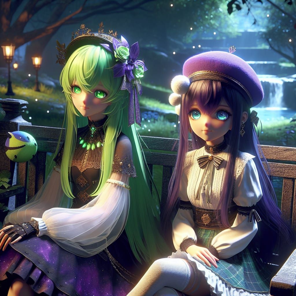 Anime Girls in Mystical Park Concept Art
