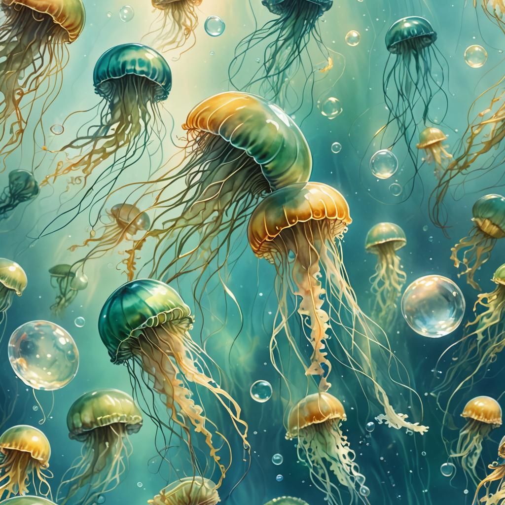 Glowing Jellyfish in Soft Focus Watercolor Style