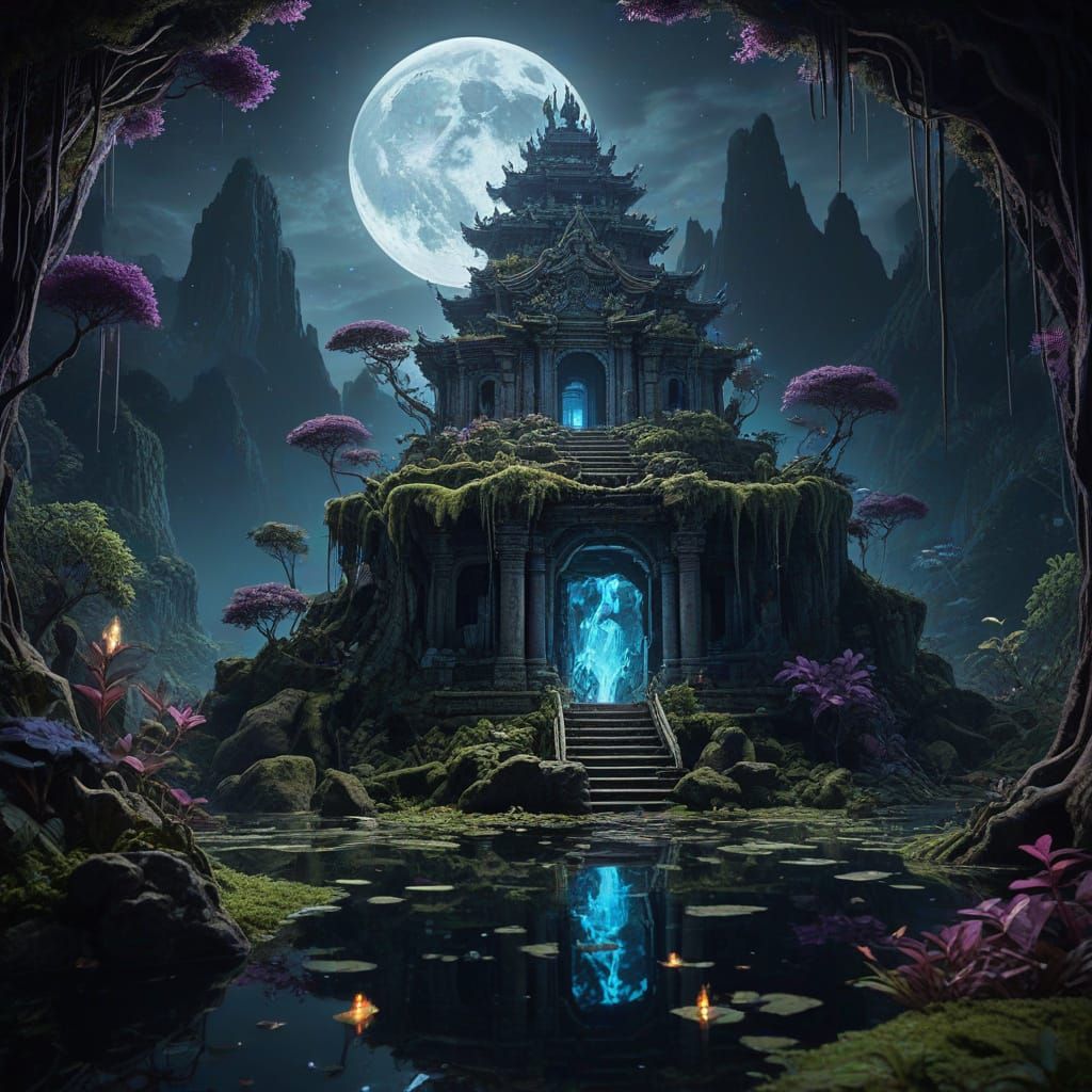 Surreal Floating Isle Radiates Starlight in a Dreamlike Twil...