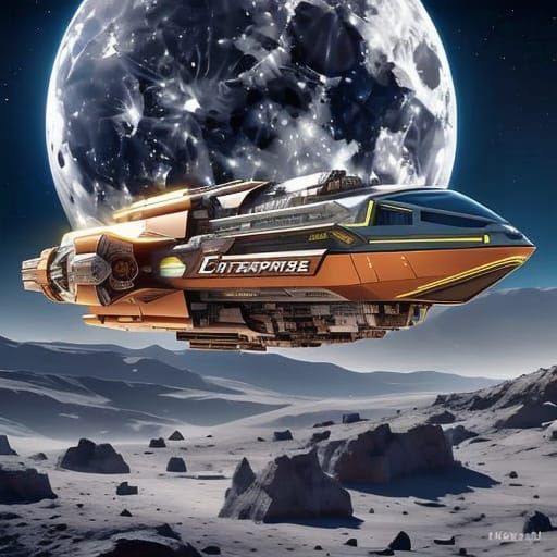 Futuristic Starship Enterprise in Copper and Yellow Metallic...