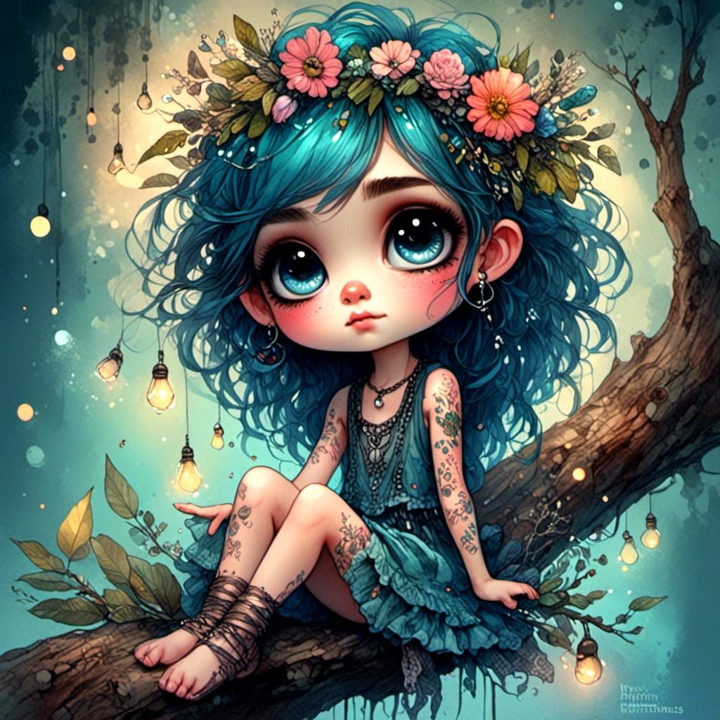 Whimsical Pixie in Forest, Digital Art
