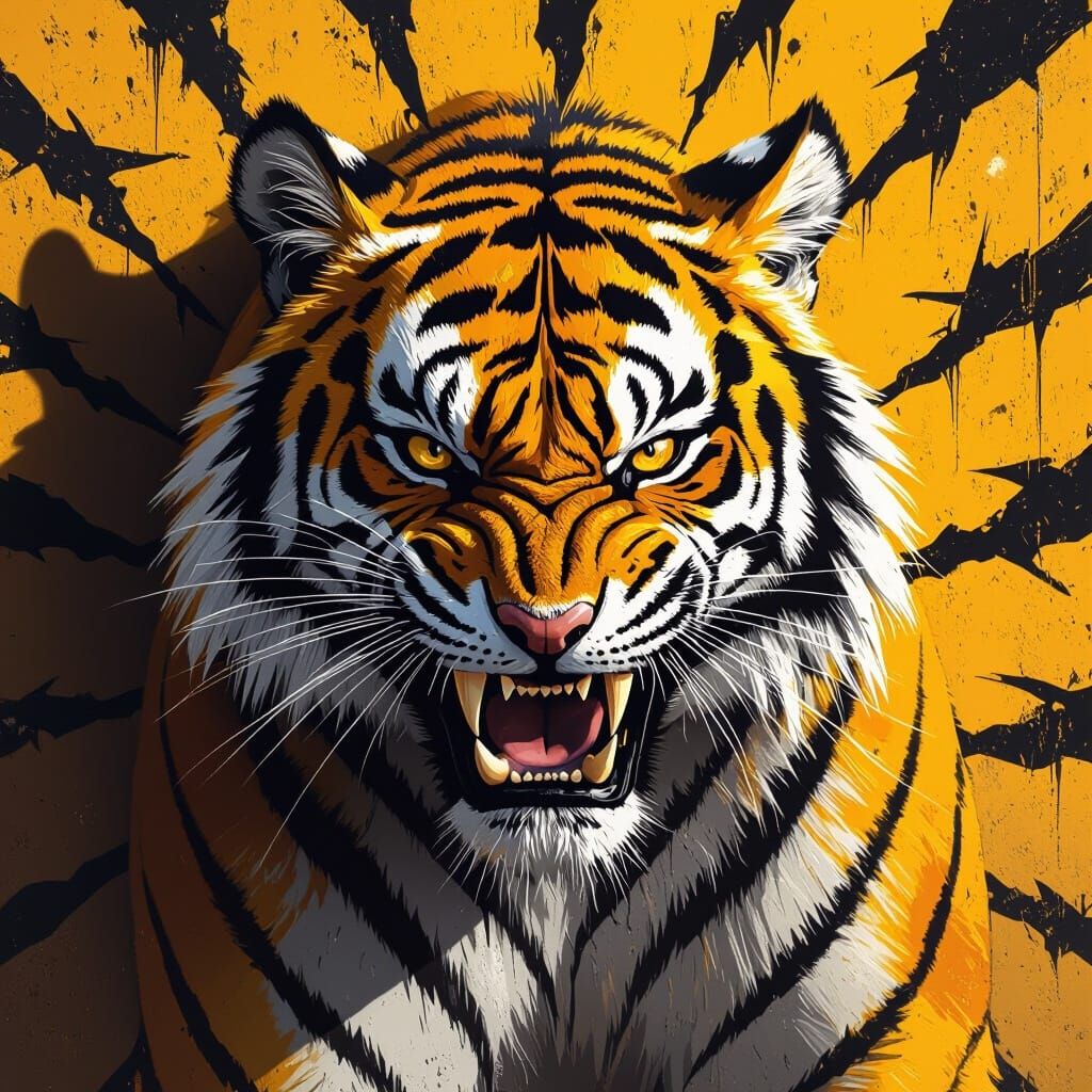 Fierce Tiger with Intense Eyes in Dramatic Digital Painting