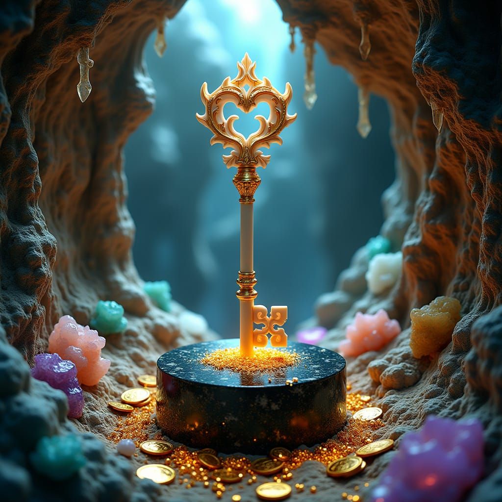 Mystical Dragon Key in Ethereal Cave of Treasure