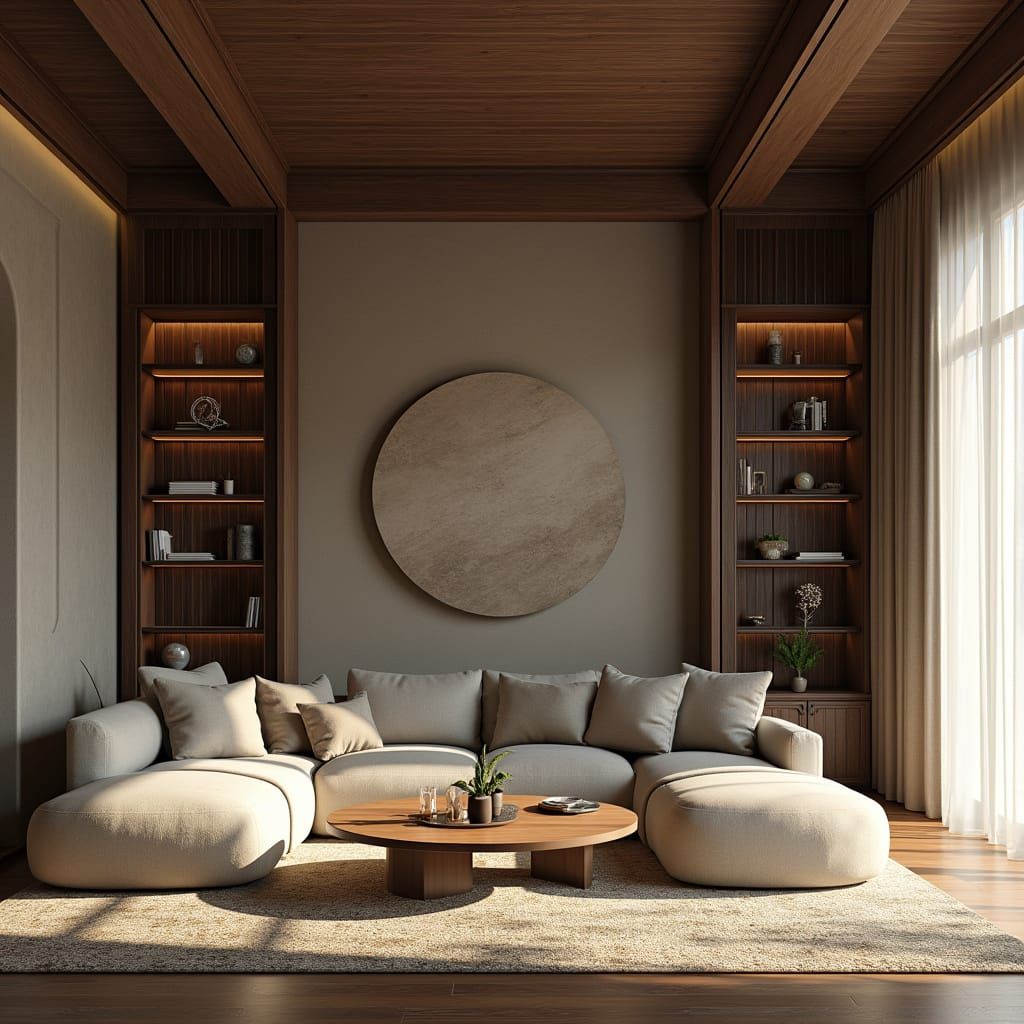Living Room Partition with Bookshelf in Matte Painting Style