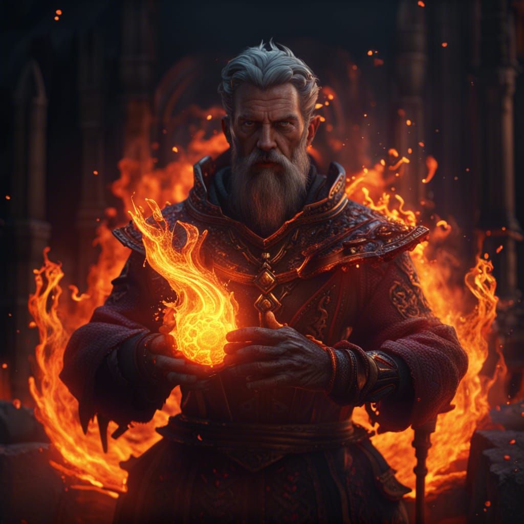 Fire Wizard Creates a Flame: Detailed Fantasy Art