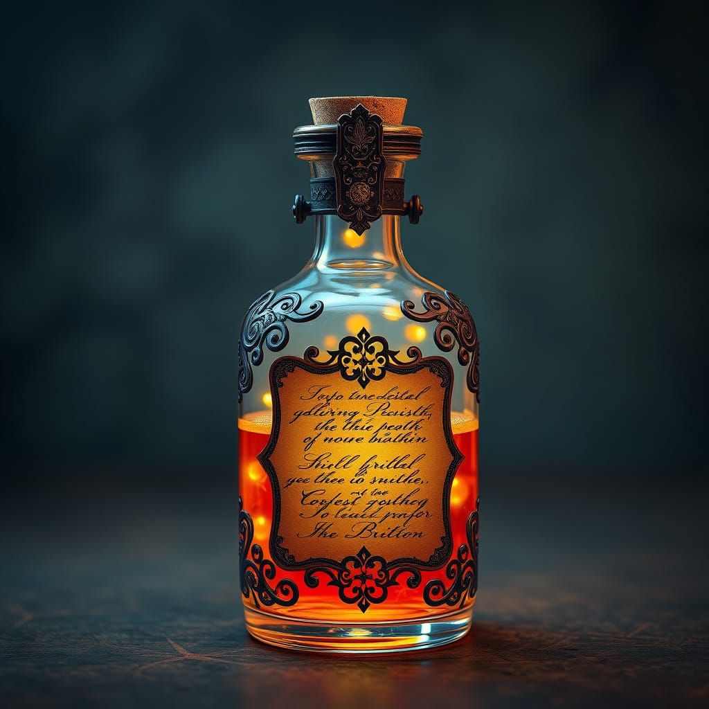 Magical Elixir in Ornate Glass Bottle with Glowing Potion