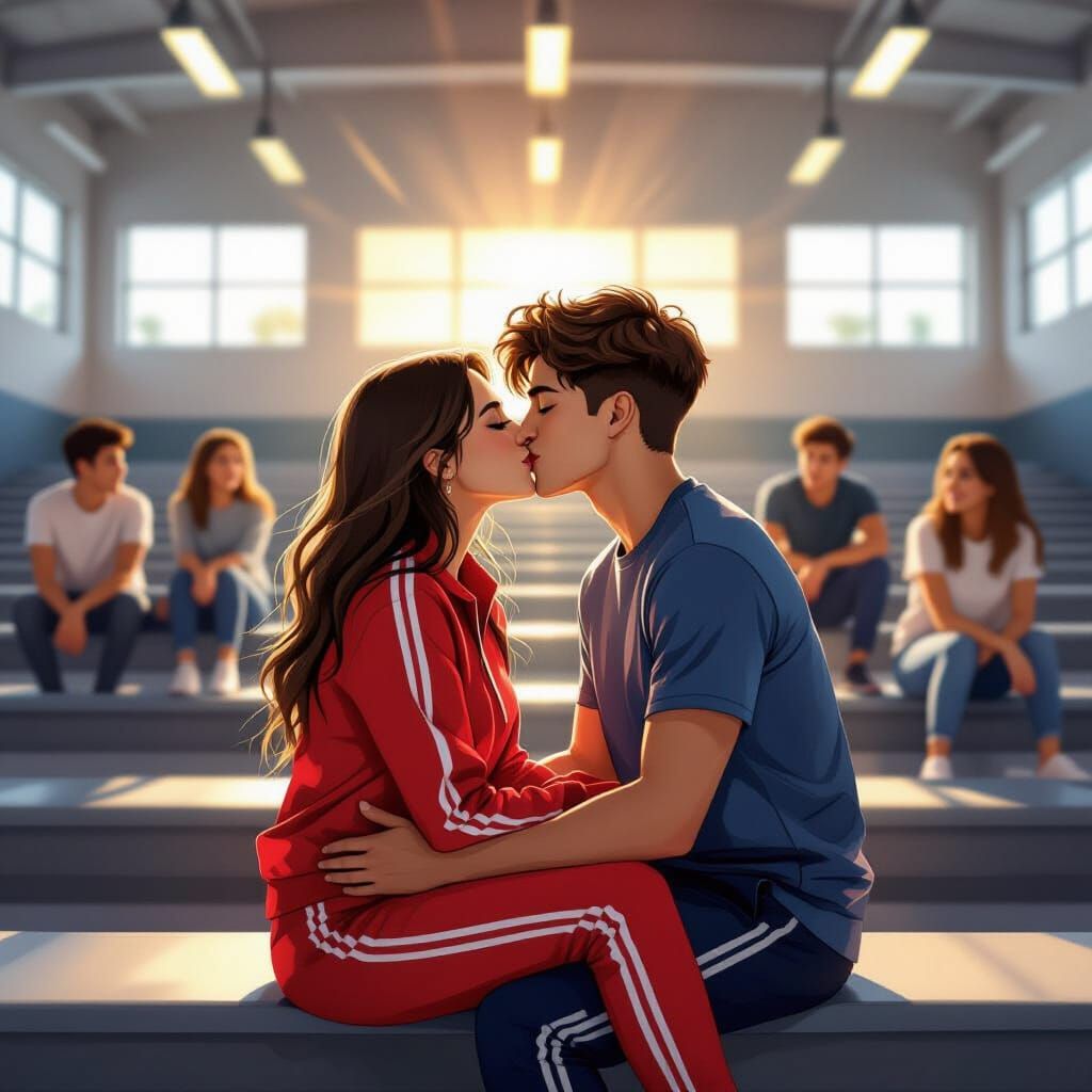 Passionate Young Couple Kissing in Gym