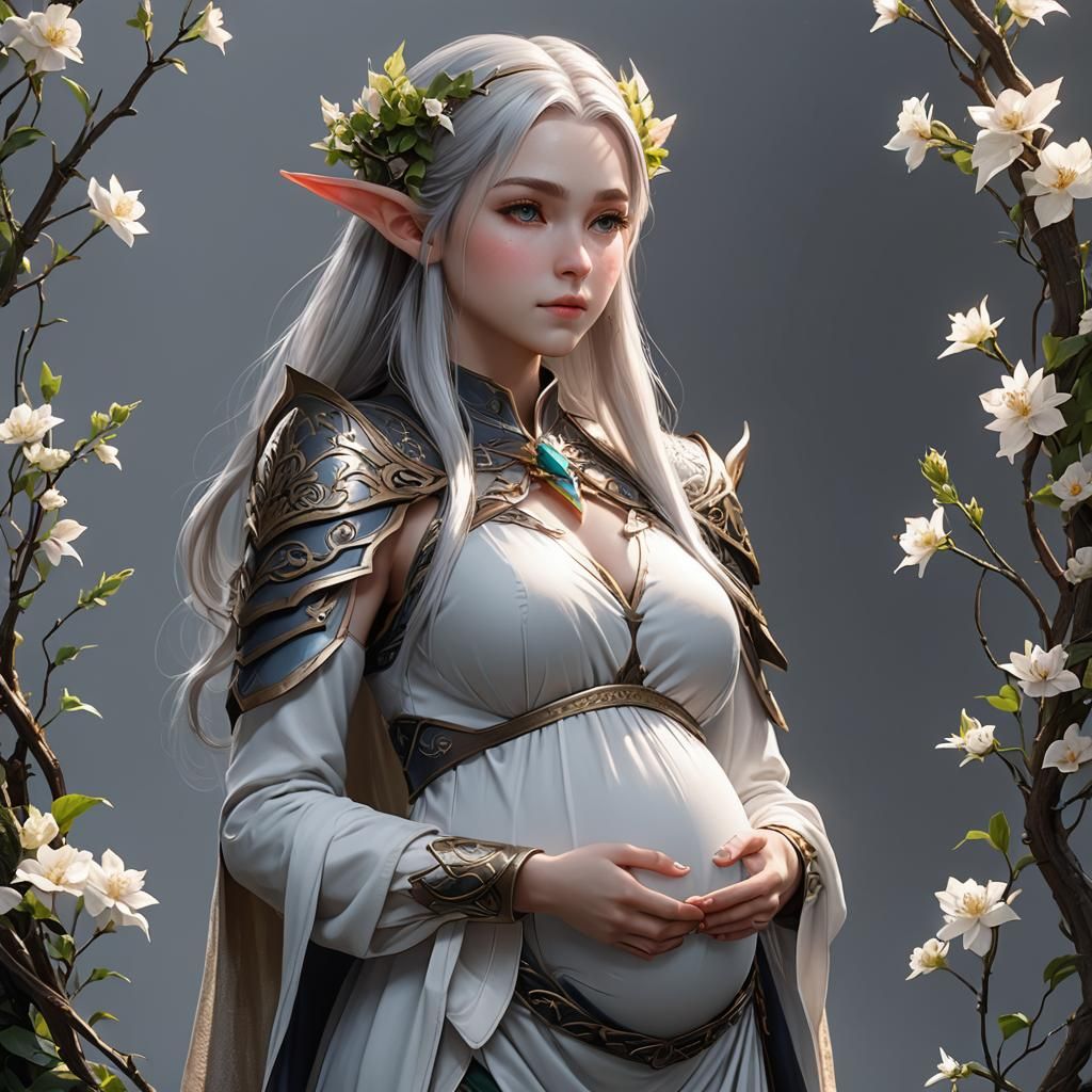 Pregnant Elf in Anime Style, 3D Render