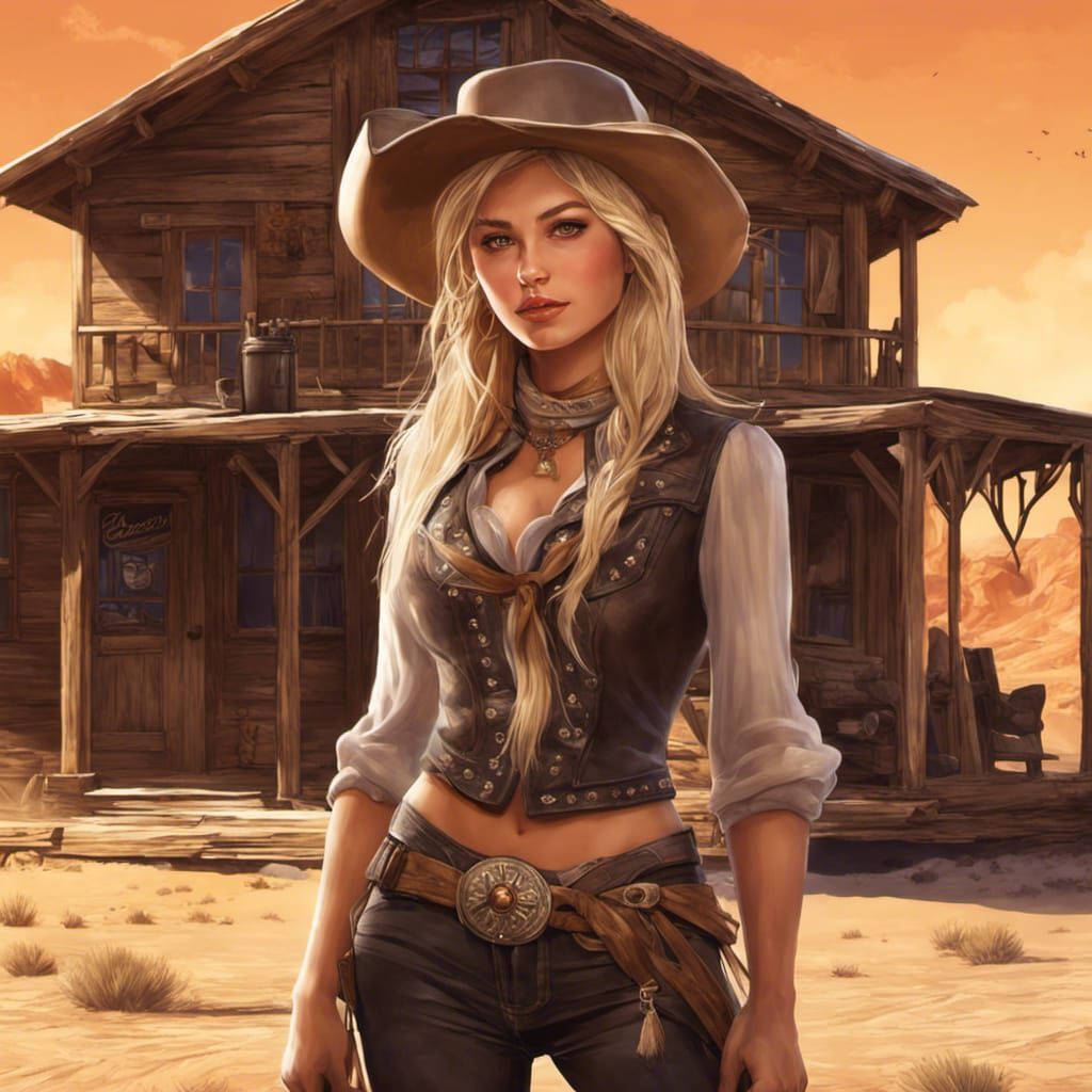 Beautiful Cowgirl on Desert Quest Illustration