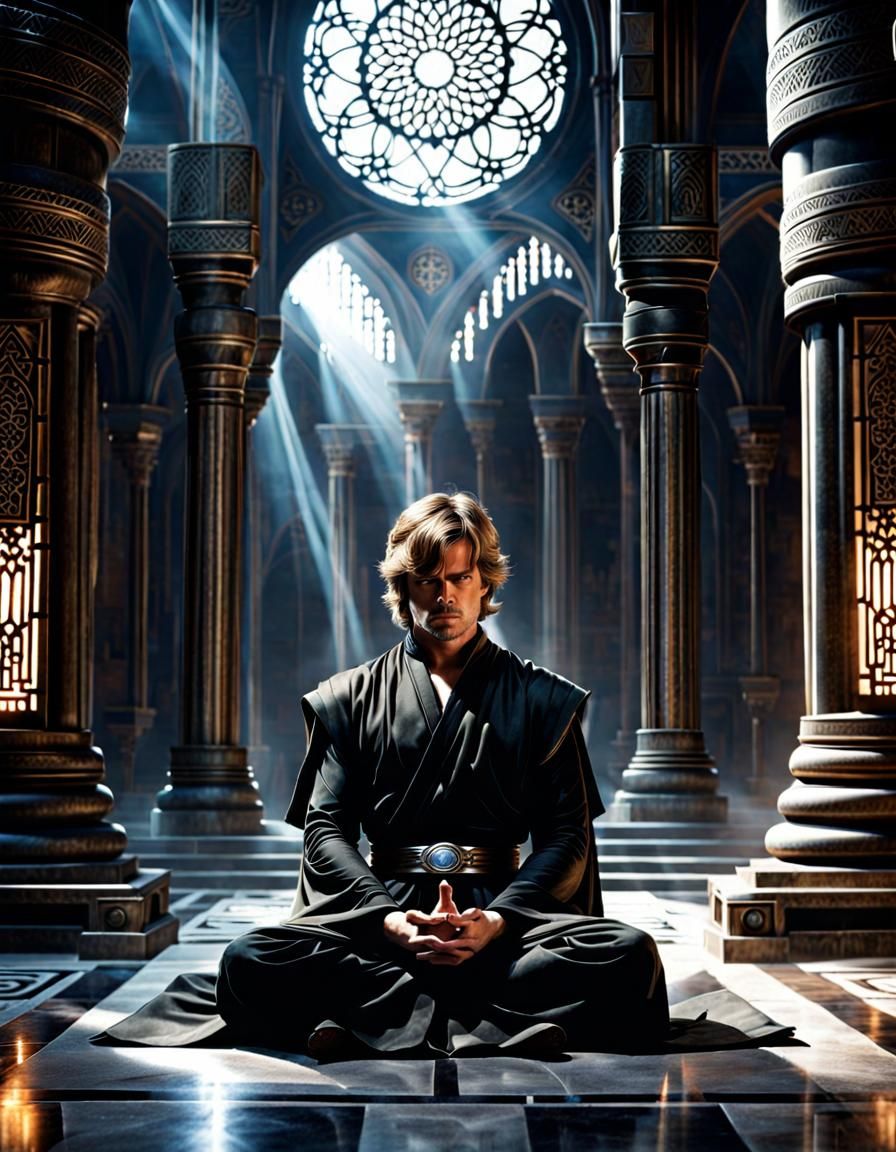 Luke Skywalker Meditating in Gothic Temple