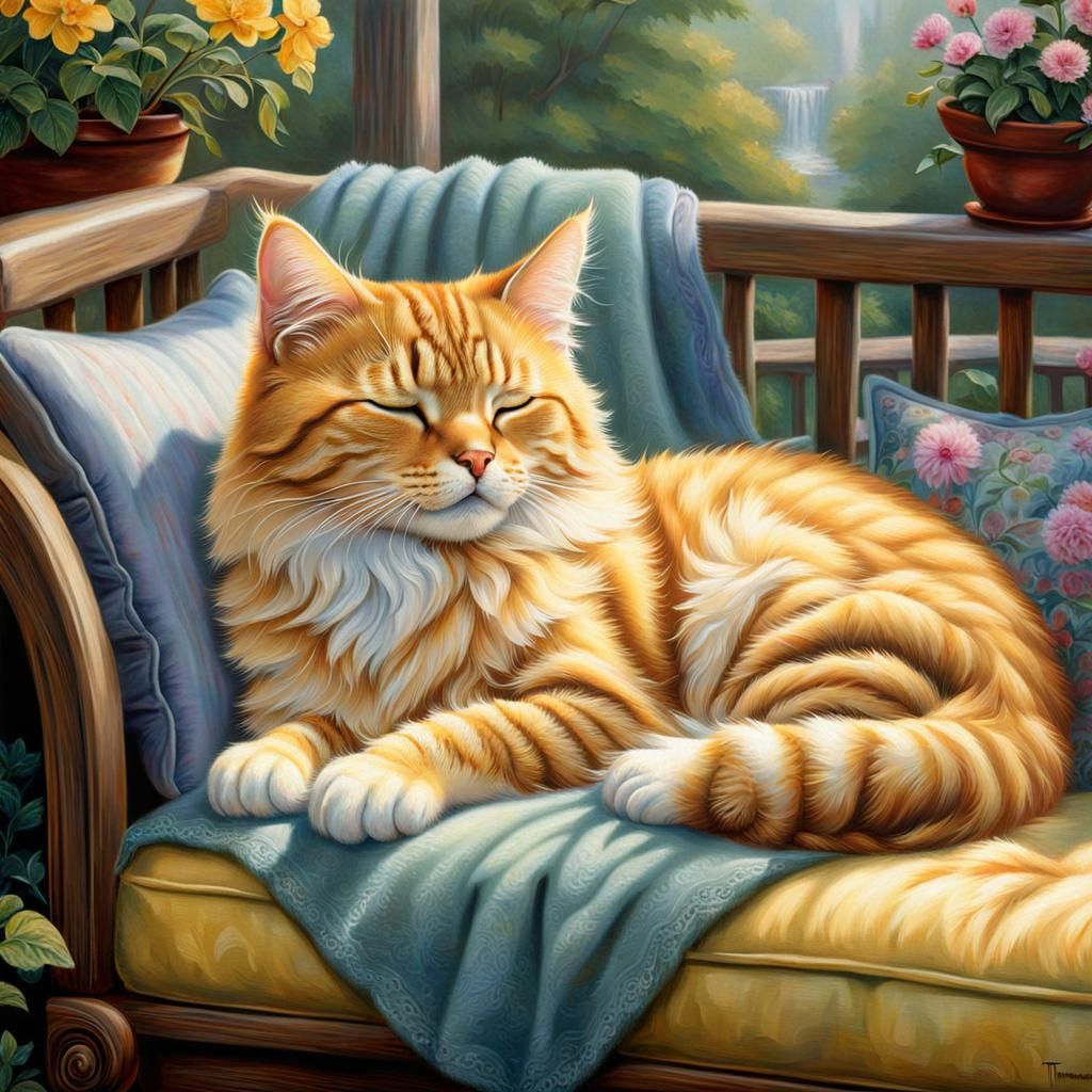 Fluffy Tabby Cat Sleeping: Photorealistic 8k Image
