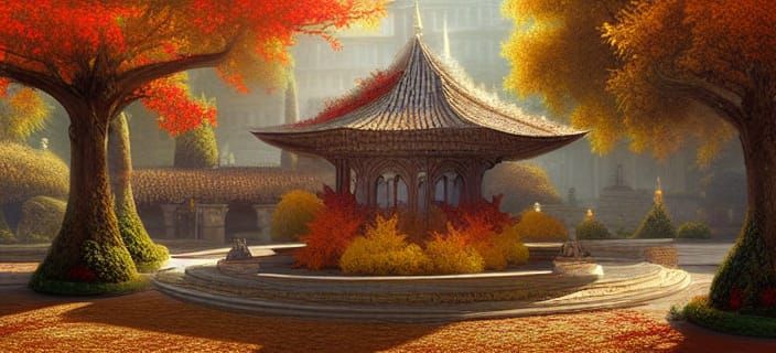 Autumnal Palace Courtyard in a Cinematic Style