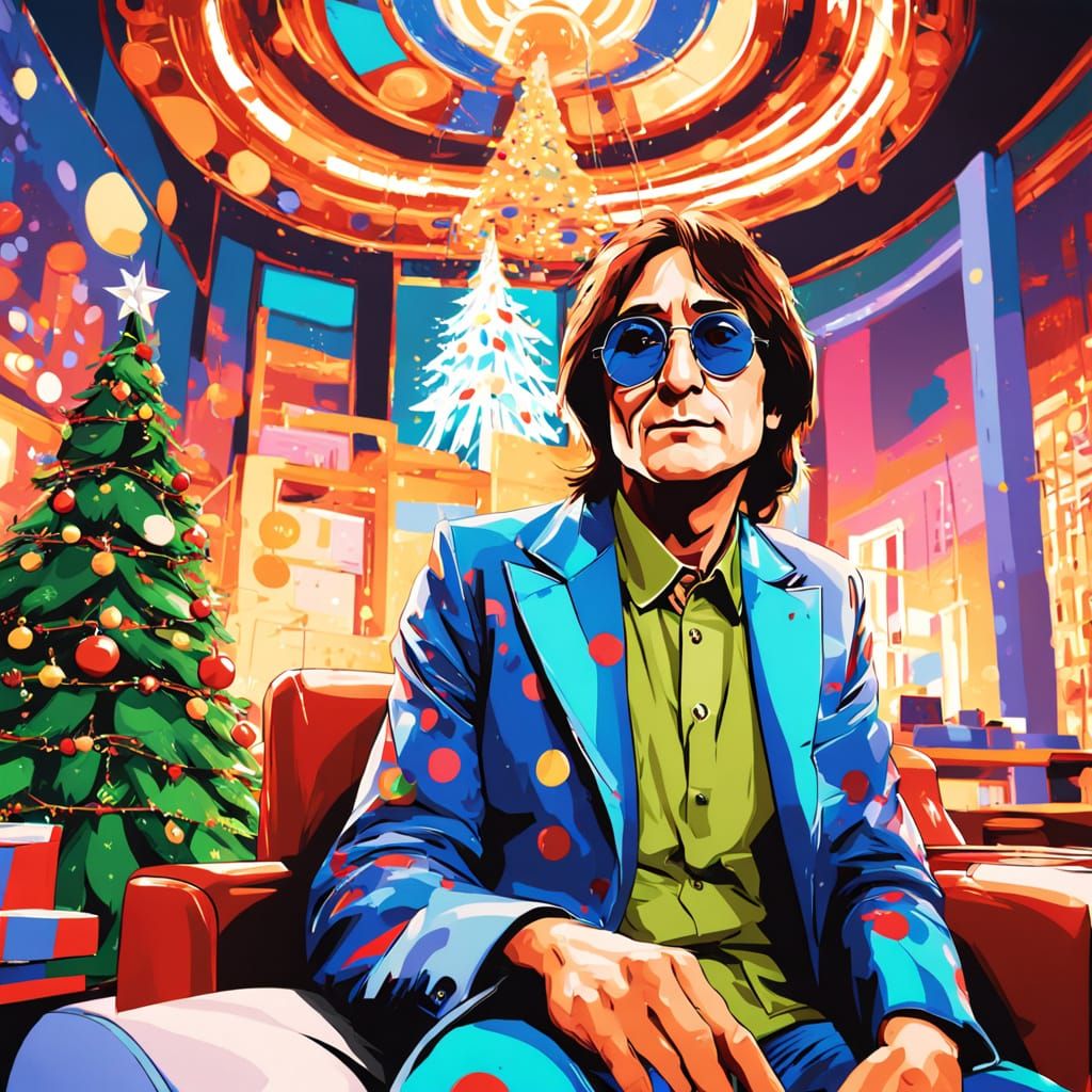 Vibrant Pop Art Portrait of John Lennon and Yoko Ono in a Fe...