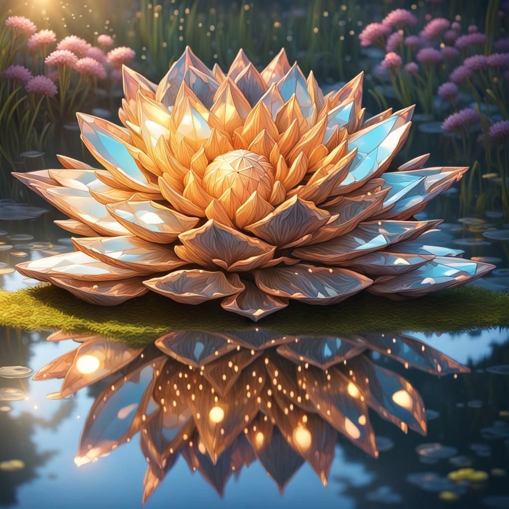 Diamond Flower Reflection: Hyperdetailed Gem Art
