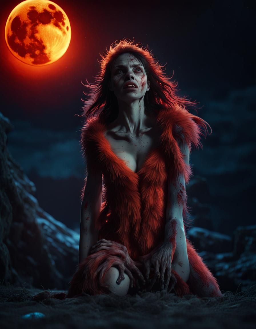 Female Werewolf Transformation Under Blood Moon