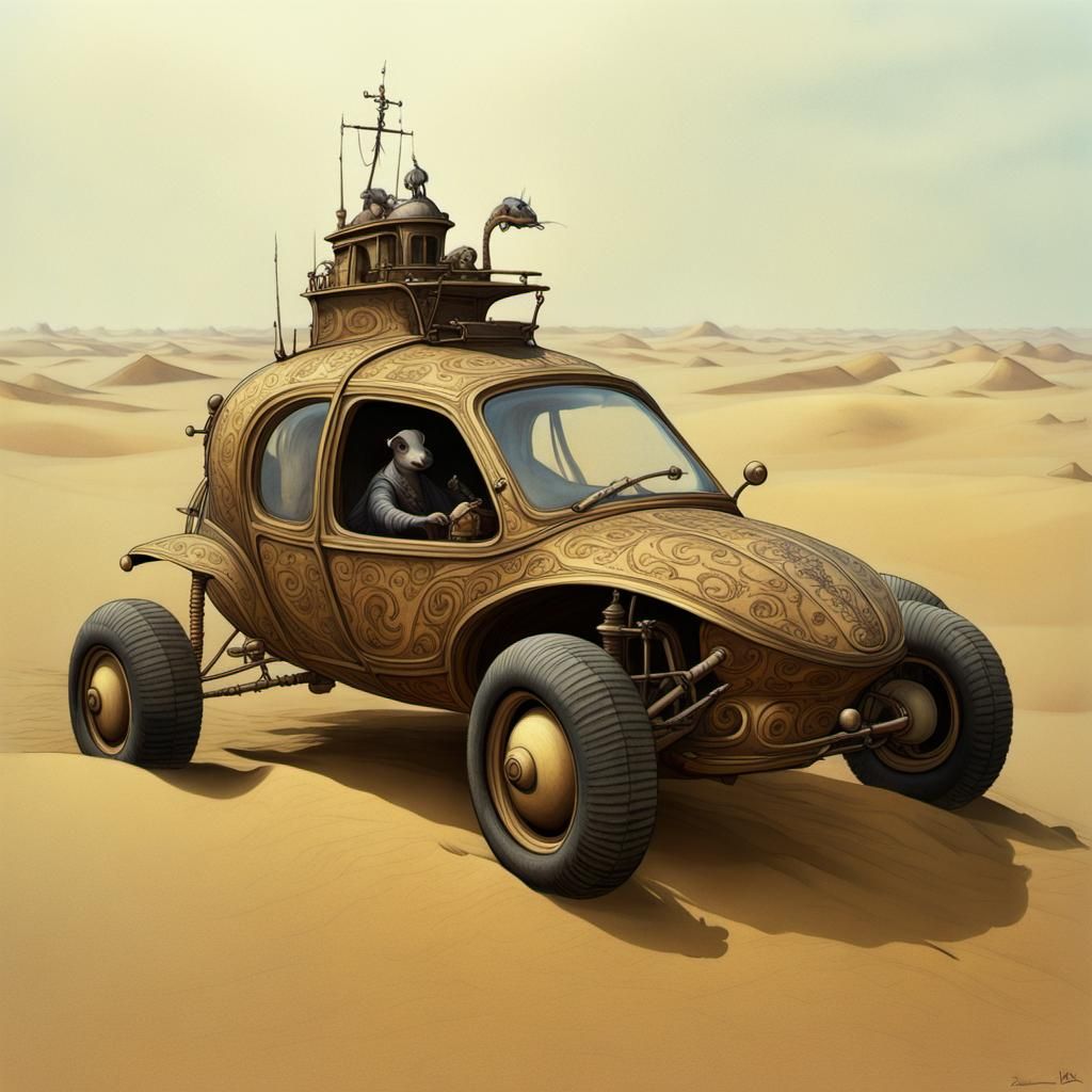 Baroque Mouse Ship Dune Buggy in Dark Fantasy Style