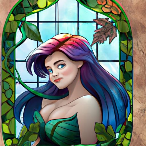 Stained Glass Ariel as Poison Ivy, Art Nouveau Style