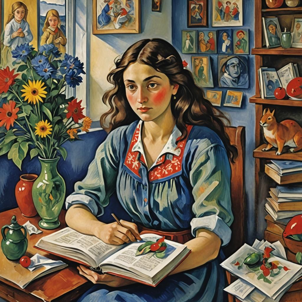 Dreamlike Book Illustration in Serebriakova-Chagall Style