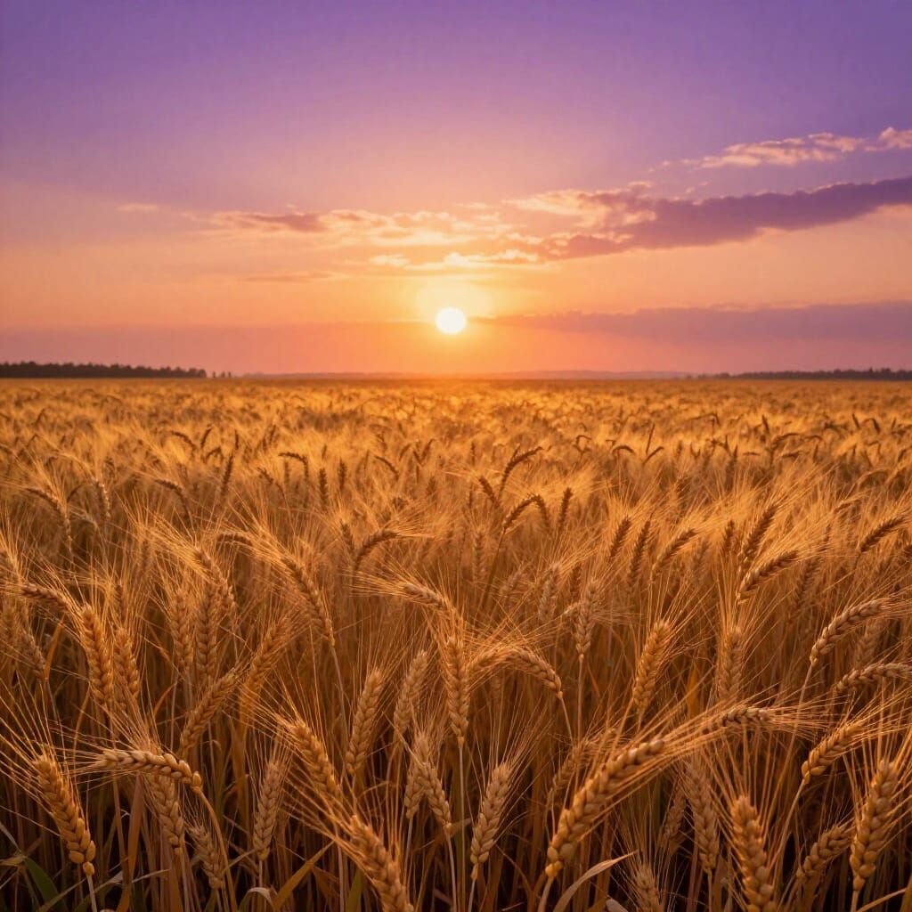 Golden Wheat Field at Sunset in Impressionist Style