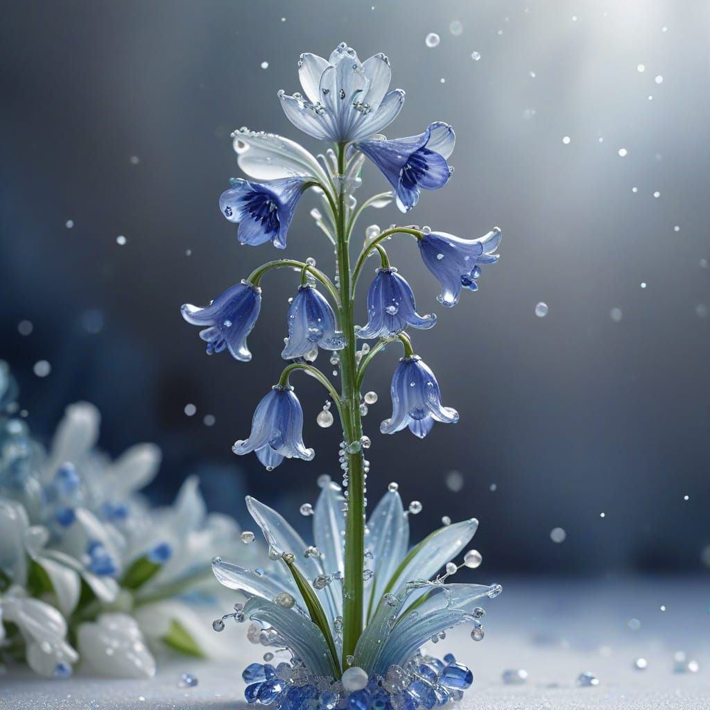 Icy Bluebell Flower Made of Gemstones in Whimsical Fantasy A...