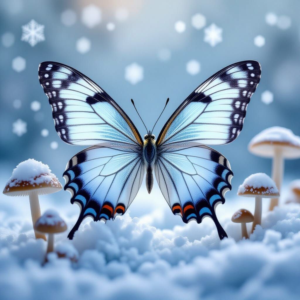 Hyper-Realistic Butterfly in Miniature Winter World