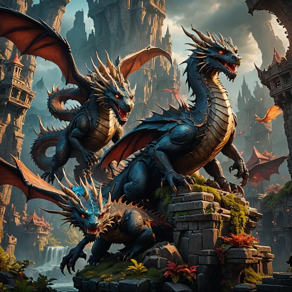 Fantastical Dragons in Detailed Matte Painting