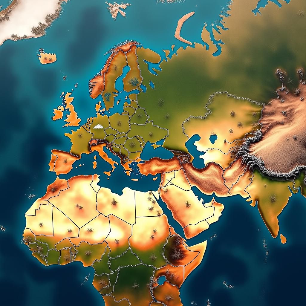 Medieval World Map in High-Fantasy Art Style