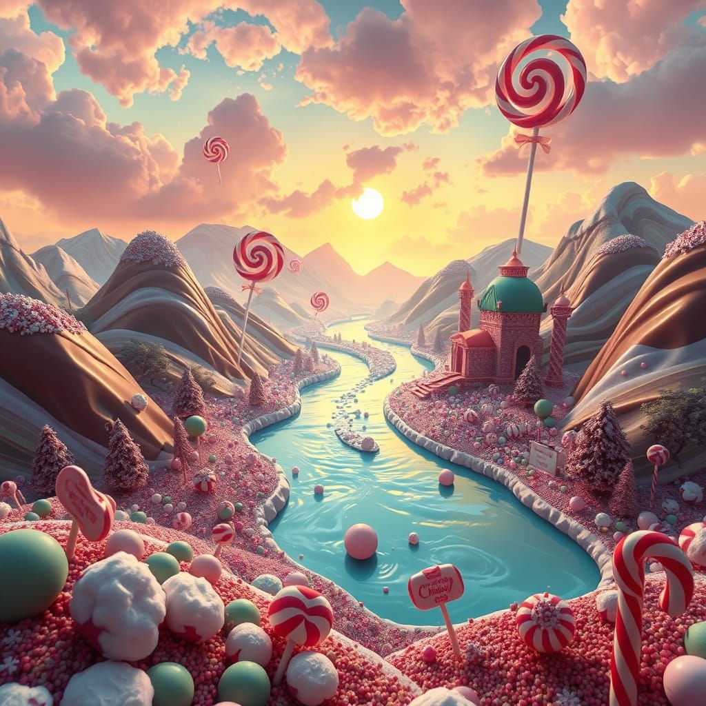 Whimsical Candy Realm with Lollipop Skyline