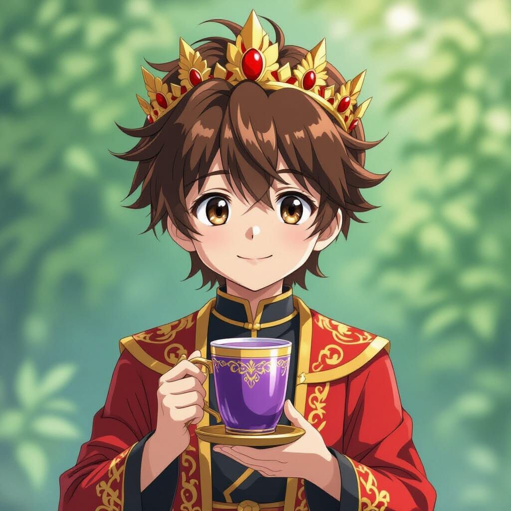 Anime Royal Boy with Crown and Purple Drink