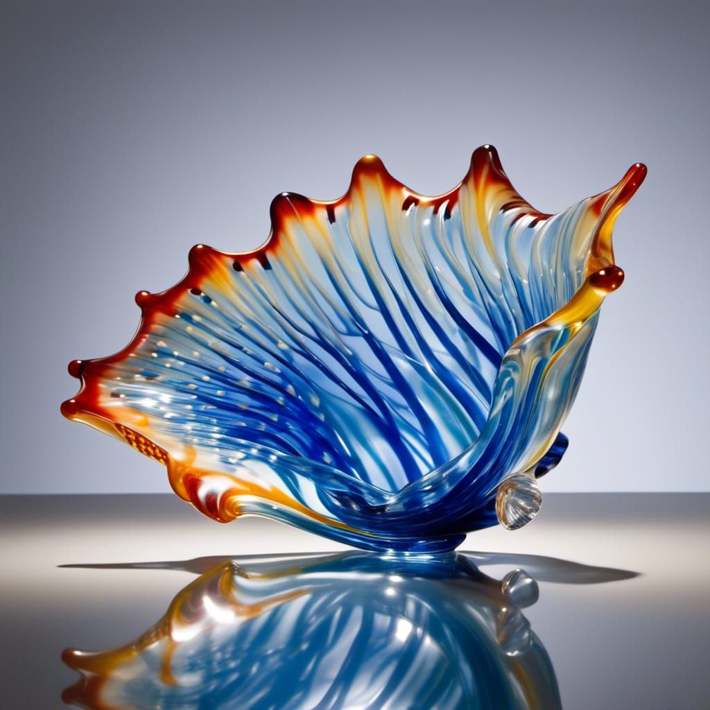 Cerulean Conch Shell in Blown Glass Style