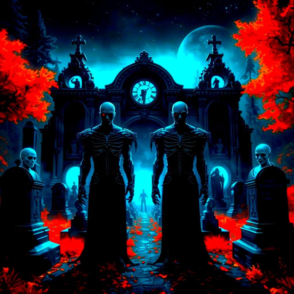 Demons in Autumn Forest by Victorian Cemetery