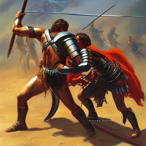 Greek Hero in Battle, Oil Painting