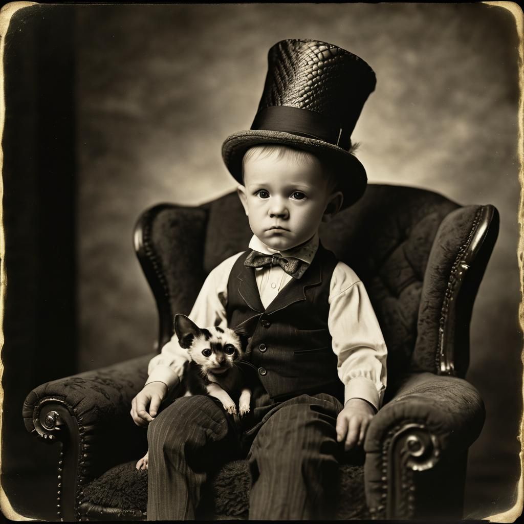 Toddler with Pet in 1890s Sepia Daguerreotype