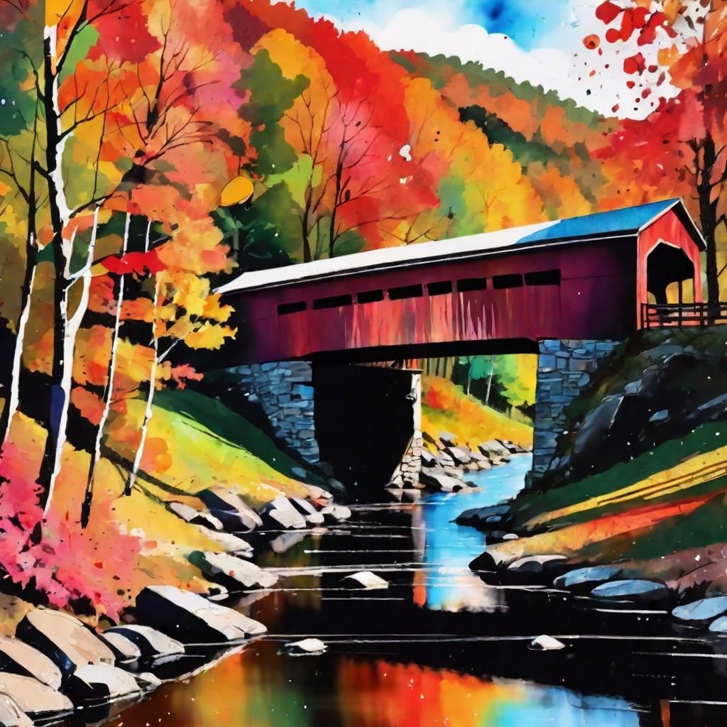 Vivid Autumn Landscape in Abstract Ink Style